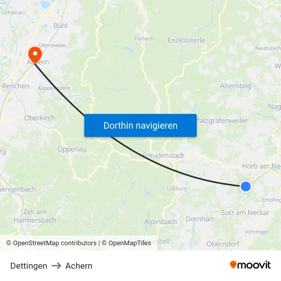 Dettingen to Achern map