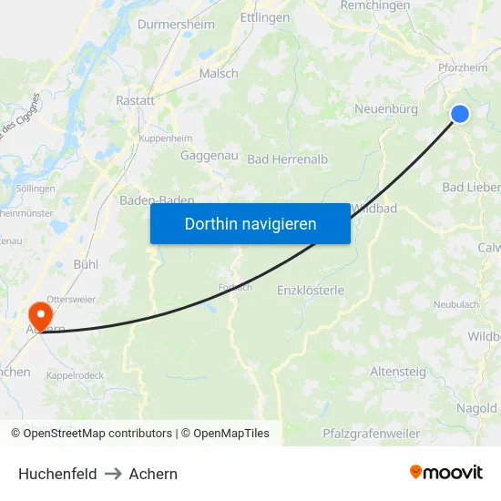 Huchenfeld to Achern map