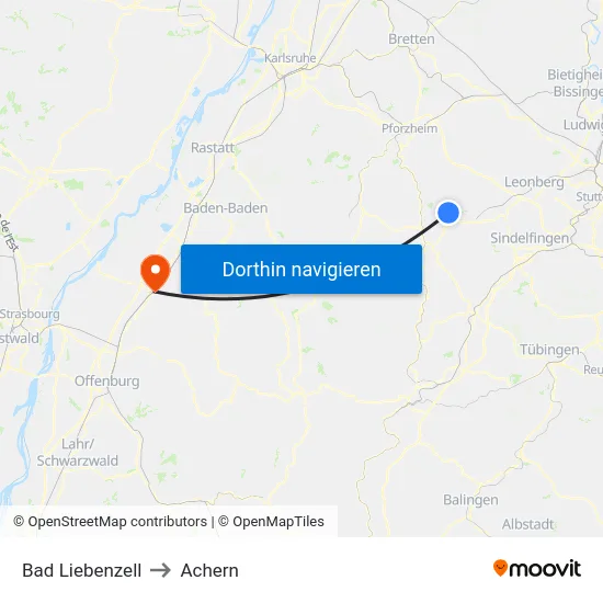 Bad Liebenzell to Achern map