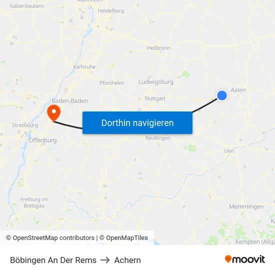 Böbingen An Der Rems to Achern map