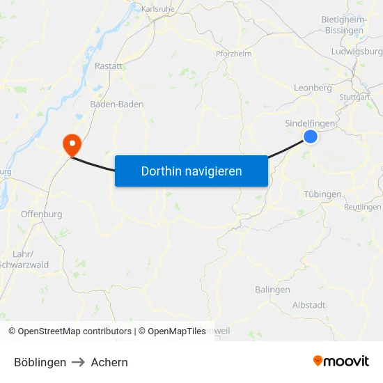Böblingen to Achern map