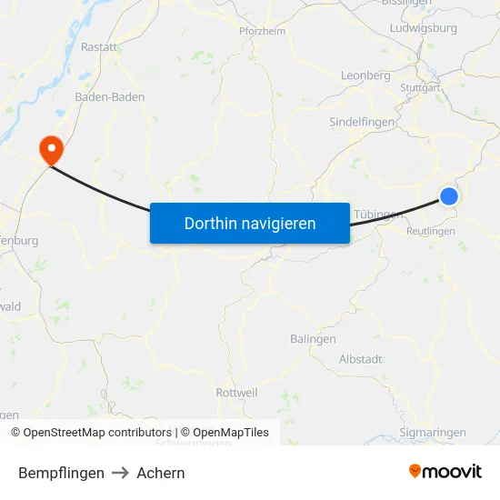 Bempflingen to Achern map