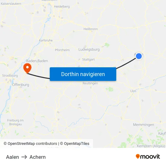 Aalen to Achern map