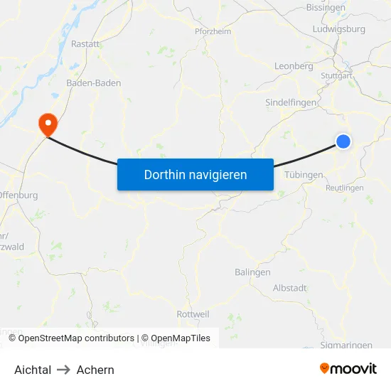 Aichtal to Achern map