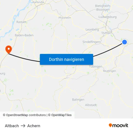 Altbach to Achern map