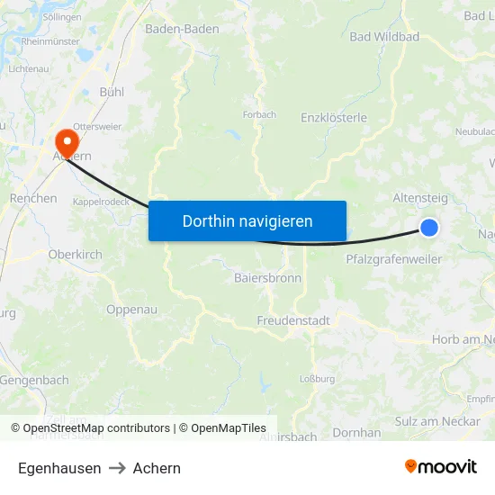 Egenhausen to Achern map