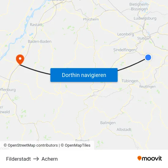 Filderstadt to Achern map