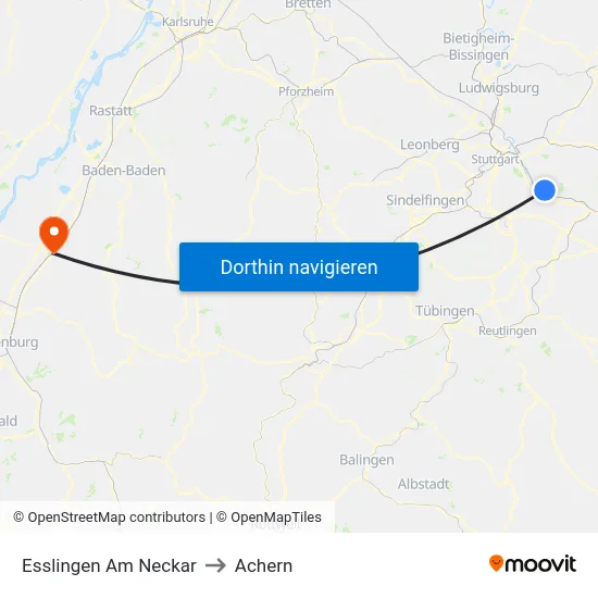 Esslingen Am Neckar to Achern map