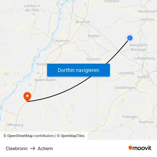 Cleebronn to Achern map