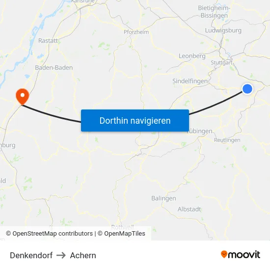 Denkendorf to Achern map
