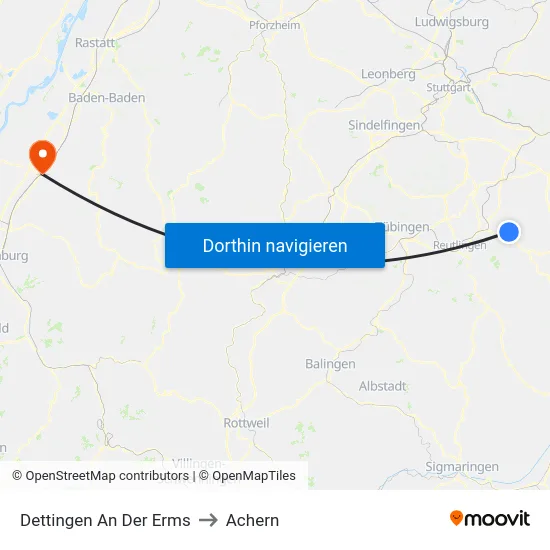 Dettingen An Der Erms to Achern map