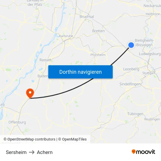Sersheim to Achern map