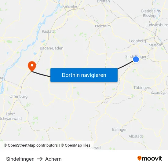 Sindelfingen to Achern map