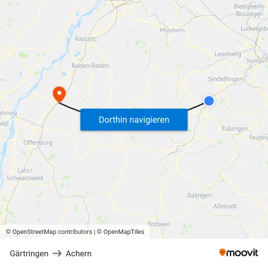 Gärtringen to Achern map