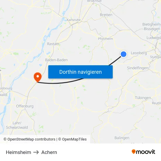Heimsheim to Achern map