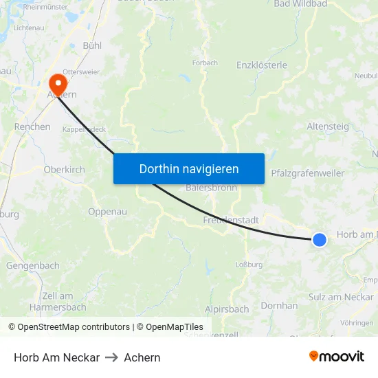 Horb Am Neckar to Achern map