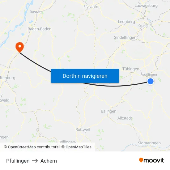 Pfullingen to Achern map