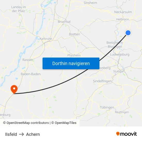 Ilsfeld to Achern map