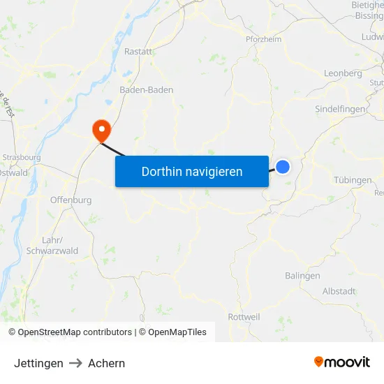 Jettingen to Achern map