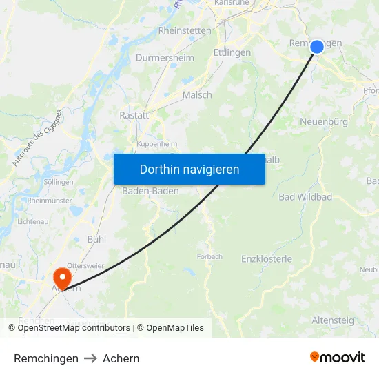 Remchingen to Achern map