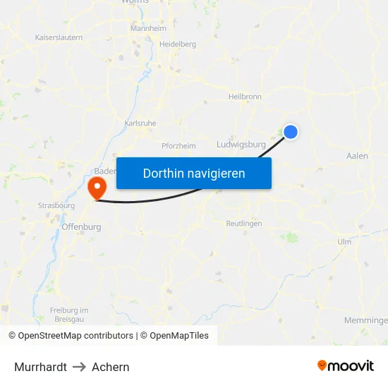 Murrhardt to Achern map