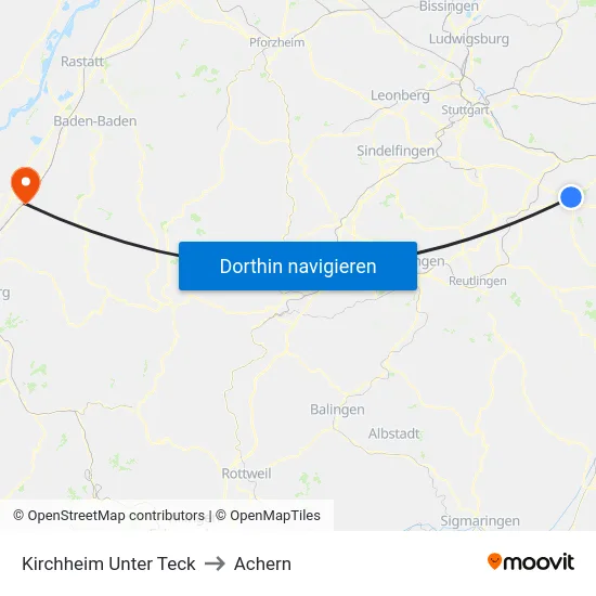 Kirchheim Unter Teck to Achern map