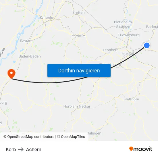 Korb to Achern map