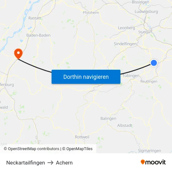 Neckartailfingen to Achern map
