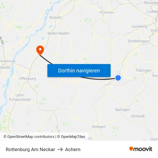 Rottenburg Am Neckar to Achern map