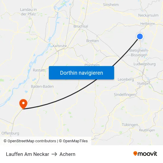 Lauffen Am Neckar to Achern map