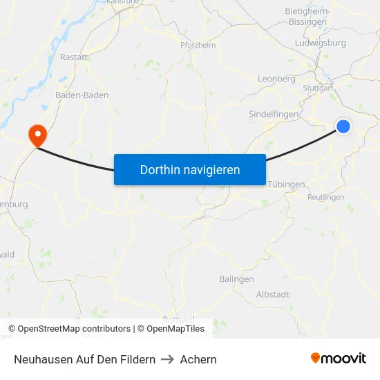 Neuhausen Auf Den Fildern to Achern map