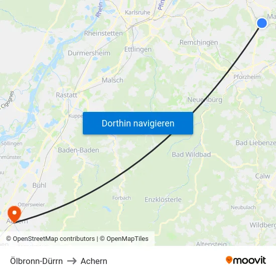 Ölbronn-Dürrn to Achern map