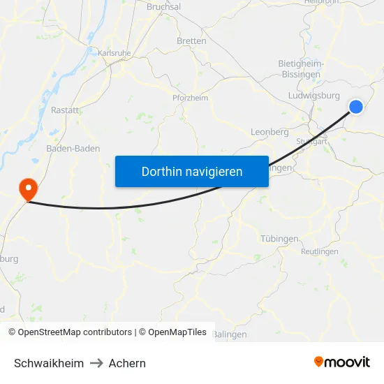 Schwaikheim to Achern map