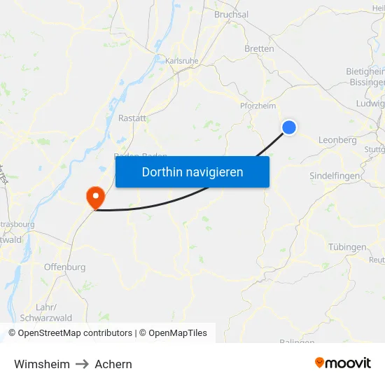 Wimsheim to Achern map