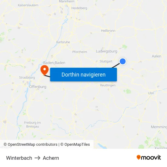 Winterbach to Achern map