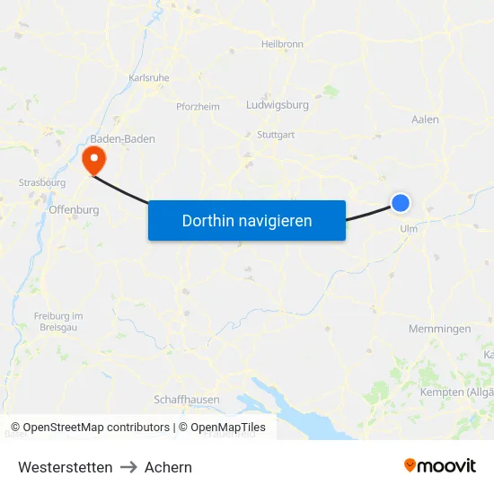 Westerstetten to Achern map