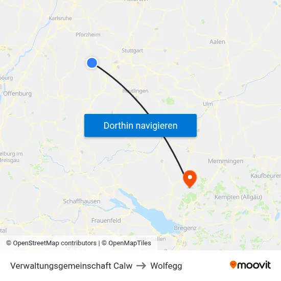 Verwaltungsgemeinschaft Calw to Wolfegg map