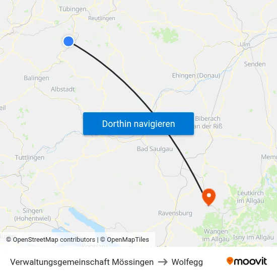 Verwaltungsgemeinschaft Mössingen to Wolfegg map