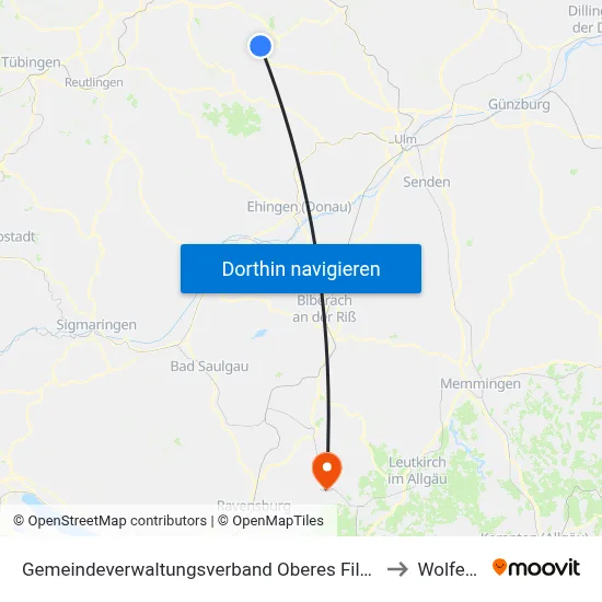 Gemeindeverwaltungsverband Oberes Filstal to Wolfegg map
