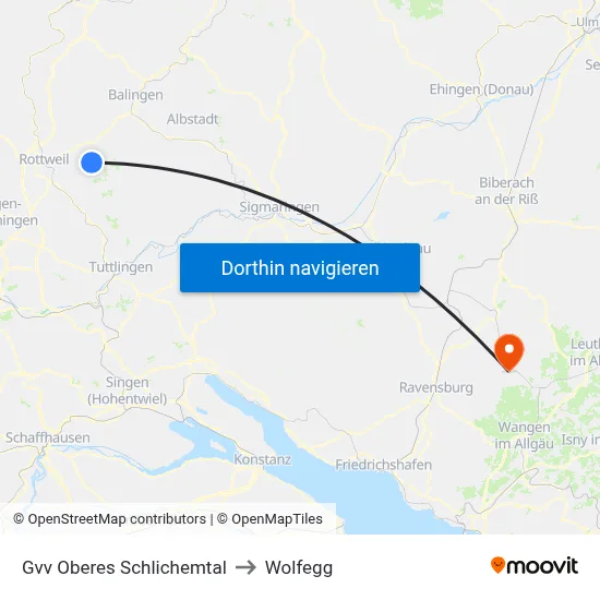 Gvv Oberes Schlichemtal to Wolfegg map