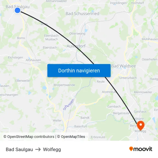 Bad Saulgau to Wolfegg map