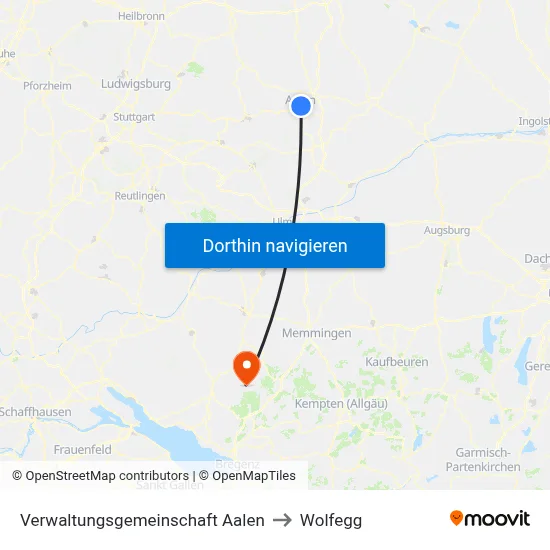 Verwaltungsgemeinschaft Aalen to Wolfegg map