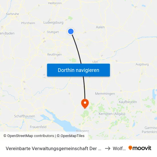 Vereinbarte Verwaltungsgemeinschaft Der Stadt Schorndorf to Wolfegg map