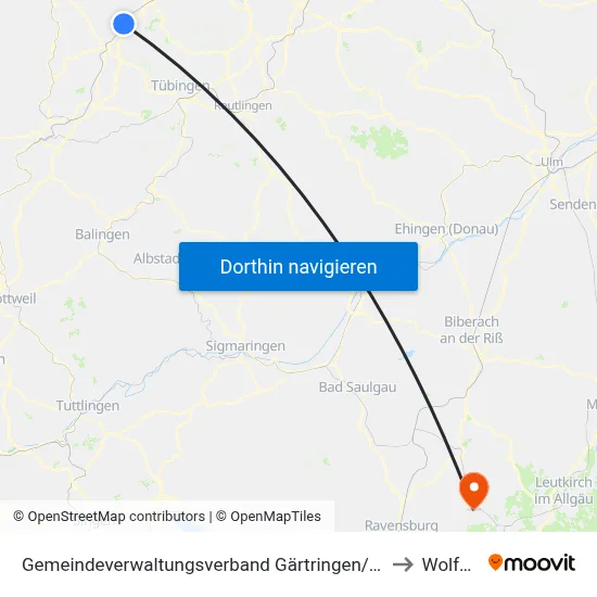 Gemeindeverwaltungsverband Gärtringen/Ehningen to Wolfegg map