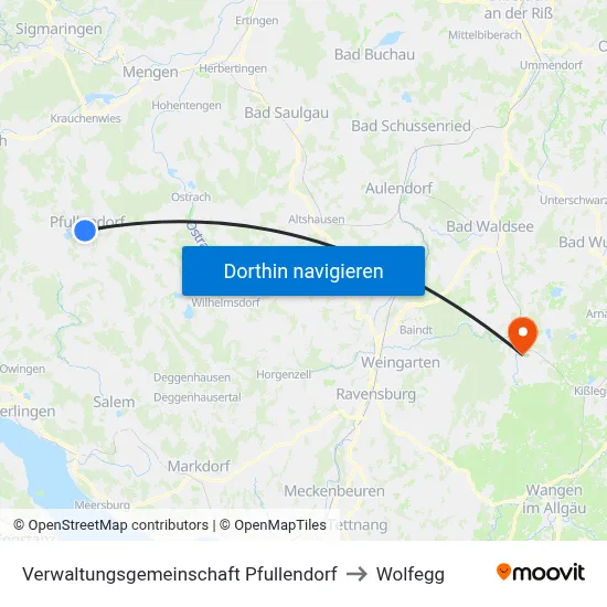 Verwaltungsgemeinschaft Pfullendorf to Wolfegg map