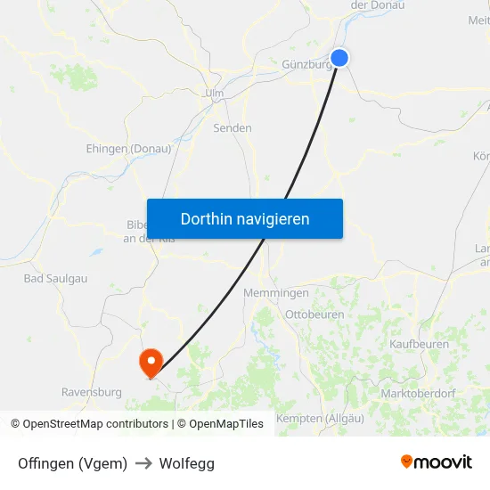 Offingen (Vgem) to Wolfegg map