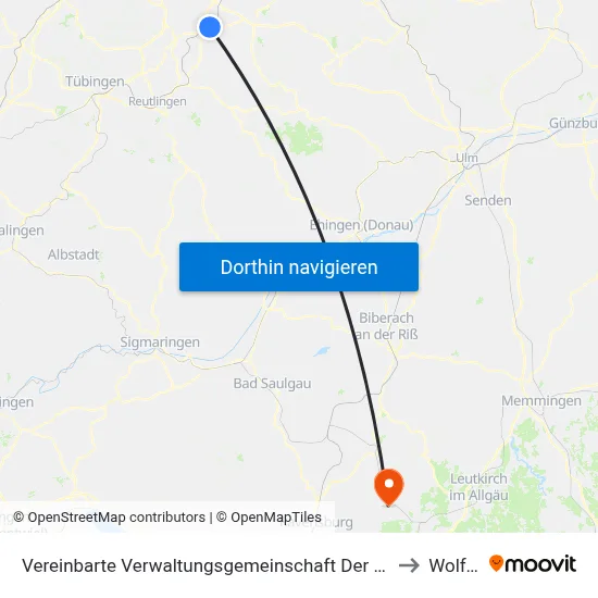 Vereinbarte Verwaltungsgemeinschaft Der Stadt Nürtingen to Wolfegg map