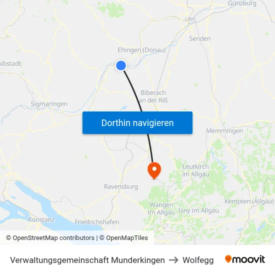 Verwaltungsgemeinschaft Munderkingen to Wolfegg map