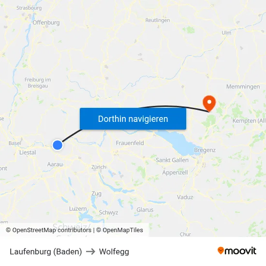 Laufenburg (Baden) to Wolfegg map