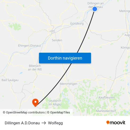 Dillingen A.D.Donau to Wolfegg map